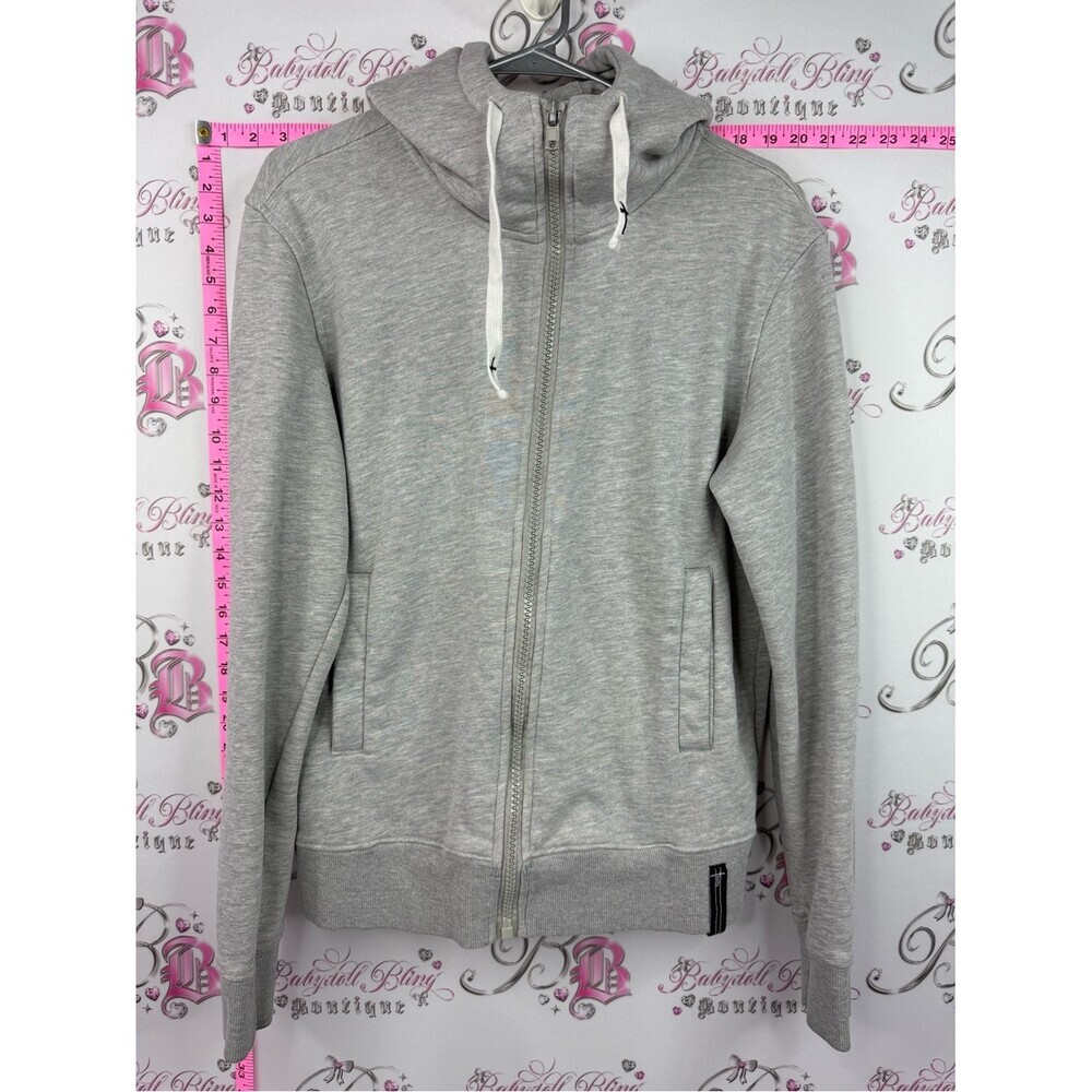 Toshi sweater zip up Light Gray Zip‑Up Hoodie with Drawstring crosses